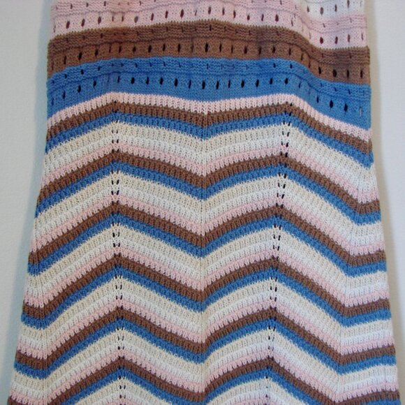 Crochet Knit Halter Summer Mini Dress Blue Pink Brown Beige Cotton Size Small - Picture 7 of 14